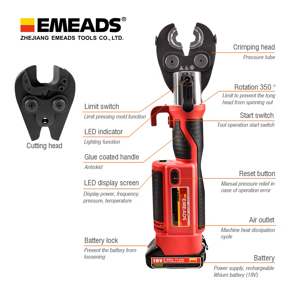 GES-300C/2 Rechargeable Hydraulic Cable Lug Crimping and Cutting 16-300