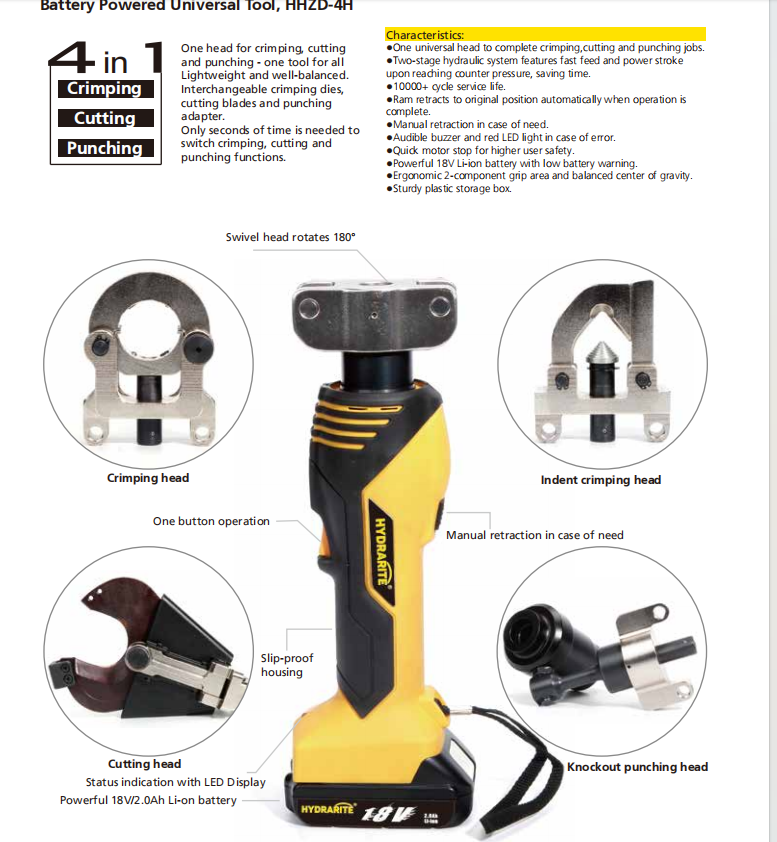 Hydrarite Jawless and Jaw Shoe Crimping Head + Cutting + Drilling (4 Functions)