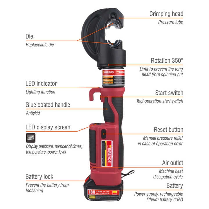 GES-400B Emeads Rechargeable Hydraulic Cable Crimping and Cutting Shear