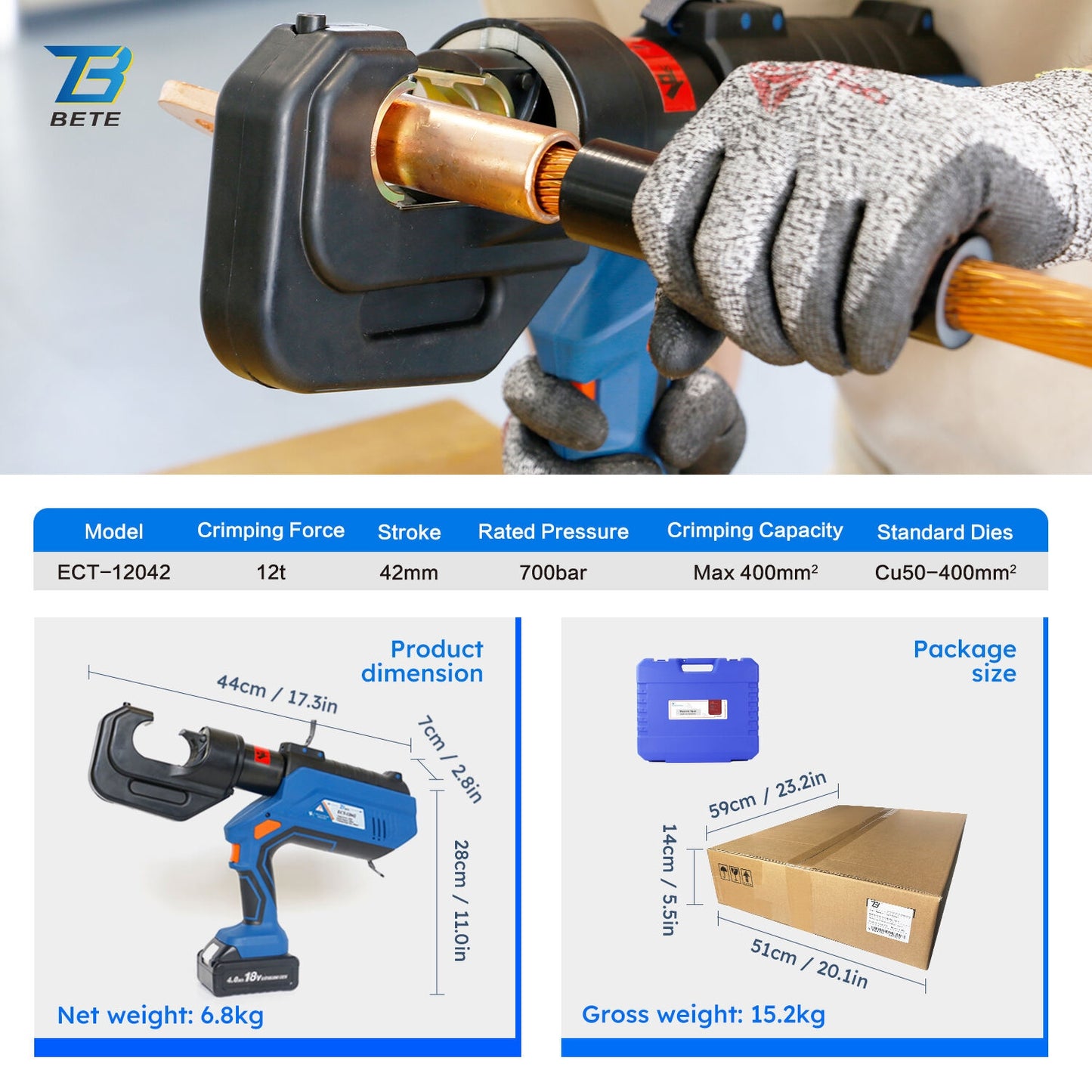 ECT-12042 Cordless Hydraulic Cable Crimping 12t