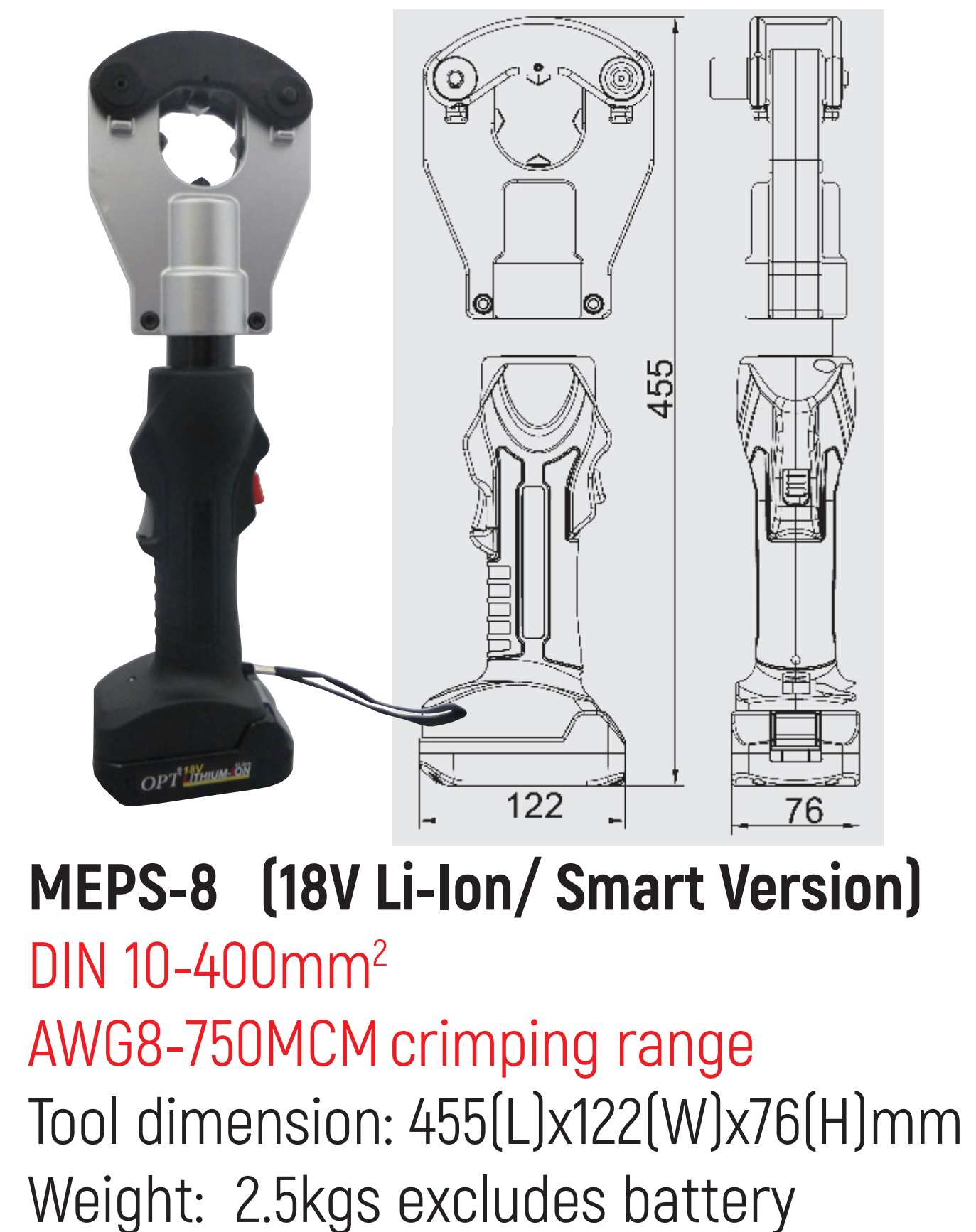 MEPS-8 Cordless Jawless (Moldless) Crimping Pliers (10-400 mm2)